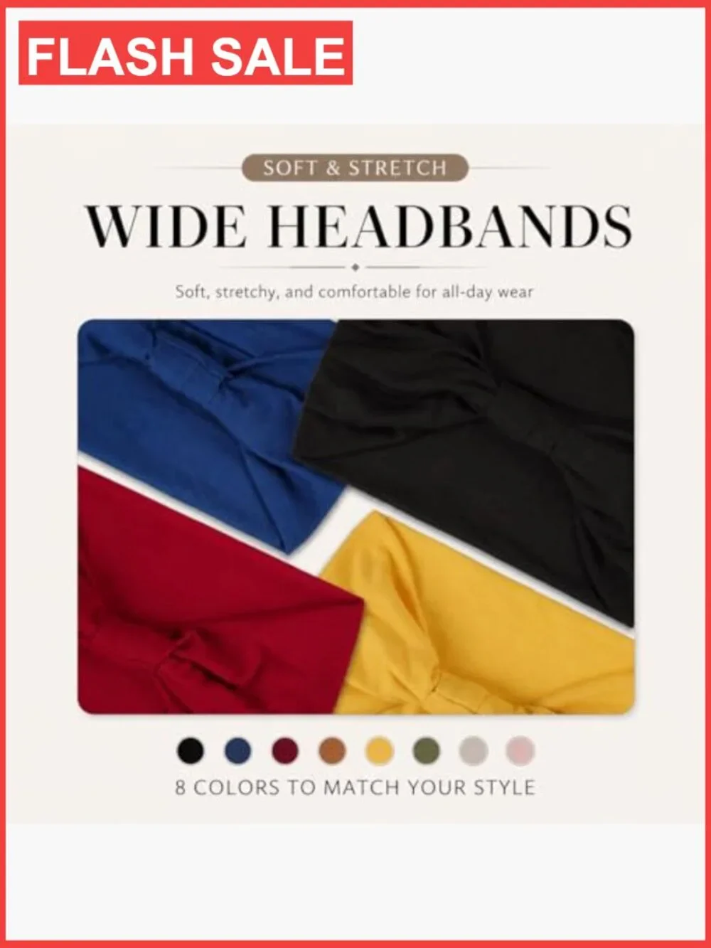 8 Pack Wide Non-Slip Elastic Headbands for Yoga Workouts Running